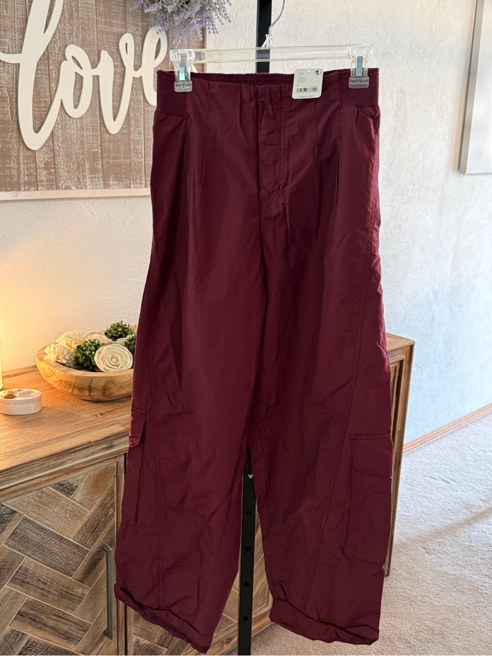 Free People Cargo Pants in Burgundy - Comfortable Everyday Wear